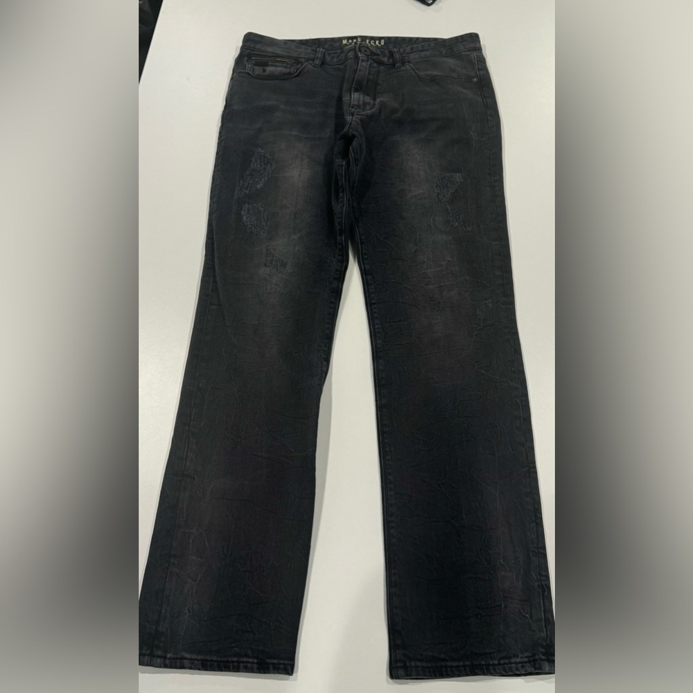 Men's Black Distressed Marc Ecko Jeans Cut & Sew - Picture 1 of 9